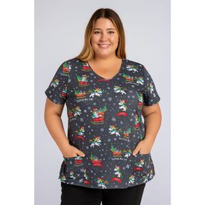 Dickies Women Christmas Sleigh All Day Unicorn Scrub Top XL Holiday Medical Top